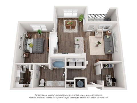 Floor plan for 1 bed, 1 bath, 905 sqft
